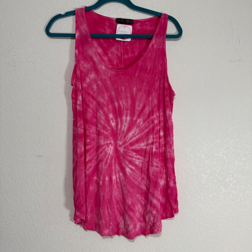Shiela Rose Tie Dye Tank Top Pink White‎ Rayon Spandex Sleeveless Women L